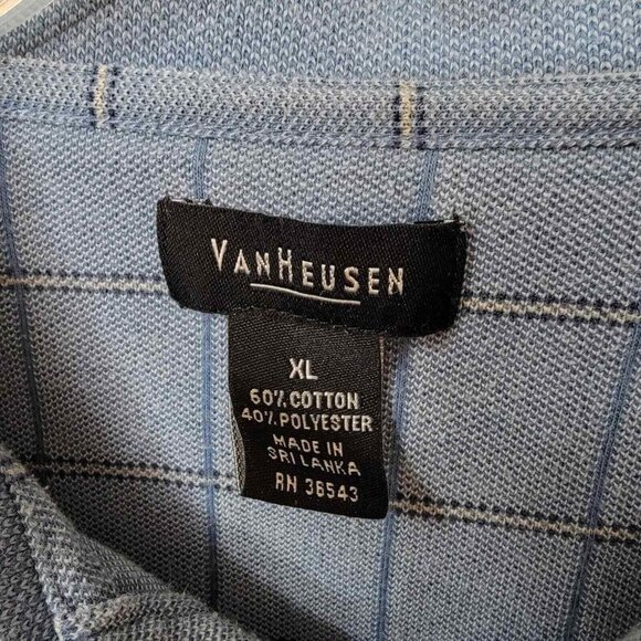 Van Heusen Men's Polo Shirt Size XL Blue Casual Check Pattern With Collar Cotton - Picture 6 of 10